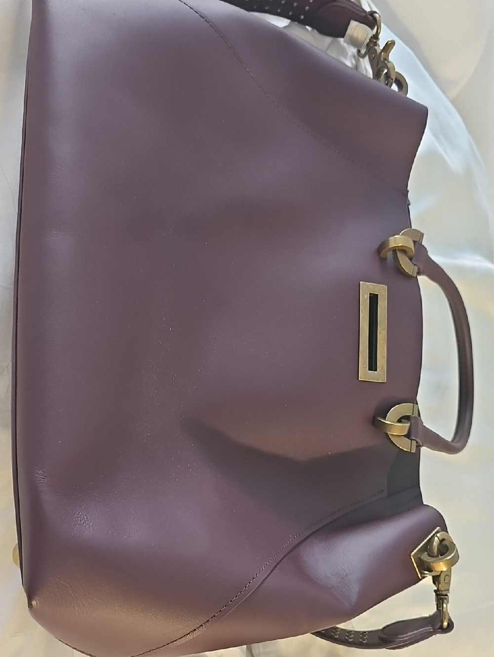 Zac Posen Plum Leather Shoulder Bag with Gold Hardware